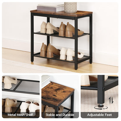 HOOBRO 3-Tier Industrial Shoe Rack with Mesh Shelves