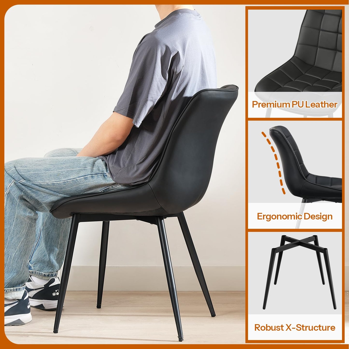 HOOBRO Modern Faux Leather Upholstered Dining Chair /2PICS