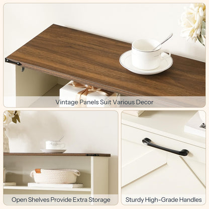 HOOBRO Warm White 31.5-inch Farmhouse Style Long Shoe Cabinet with 2 Flip-Top Drawers & Open Shelves & Adjustable Shelves