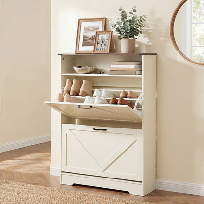 HOOBRO 31.5-inch L Farmhouse Shoe Storage Cabinet with 2 Flip Drawers