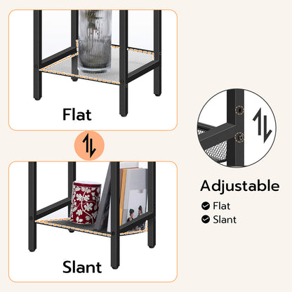 HOOBRO Industrial Style Tall Side Table with Adjustable Mesh Shelf