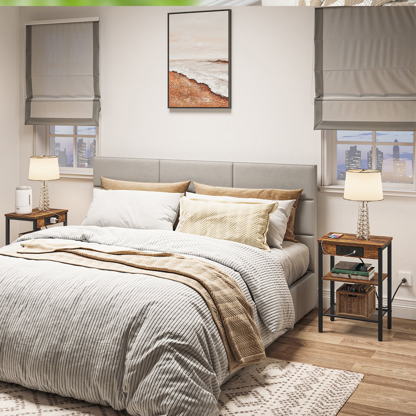 HOOBRO 3-Tier Side Table with Charging Station & USB Port