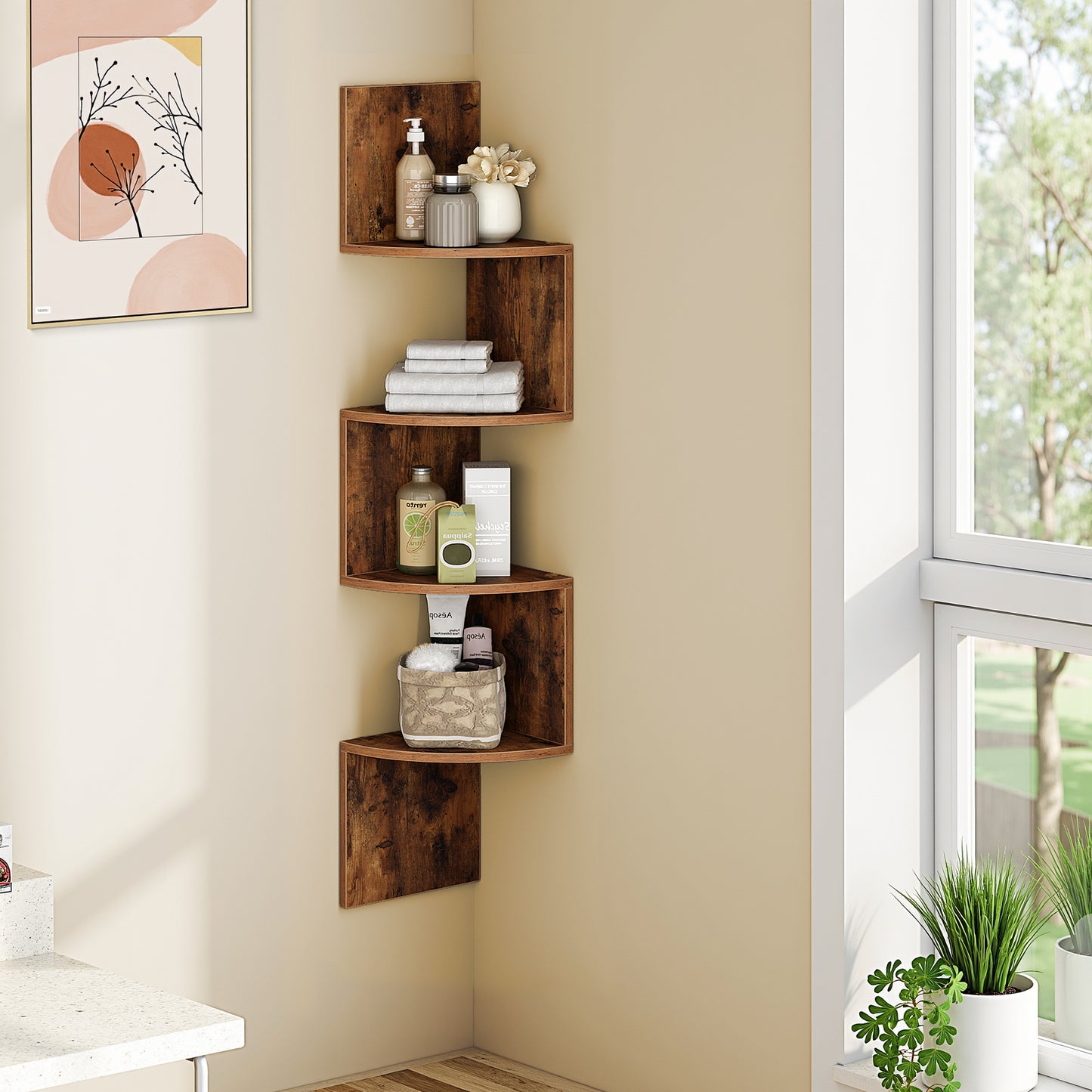 HOOBRO 4-Tier Wall-Mounted Corner Shelf / 2pics