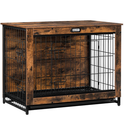 HOOBRO Vintage Brown 32.5-inch Wooden Small to Medium Dog Indoor Cage with Pull-out Tray