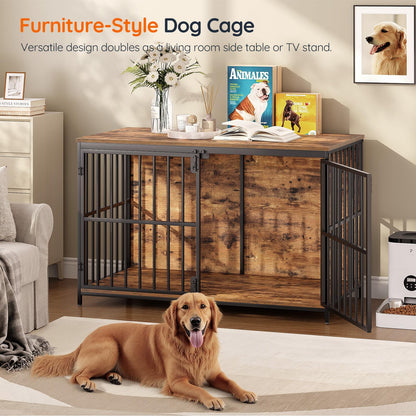 HOOBRO Vintage Brown 46.5-inch Wooden Large Dog Cage with Decorative Side Table