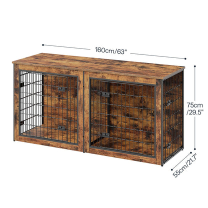 HOOBRO Vintage Brown 63-inch Large Double Dog Cage Furniture with Shelves