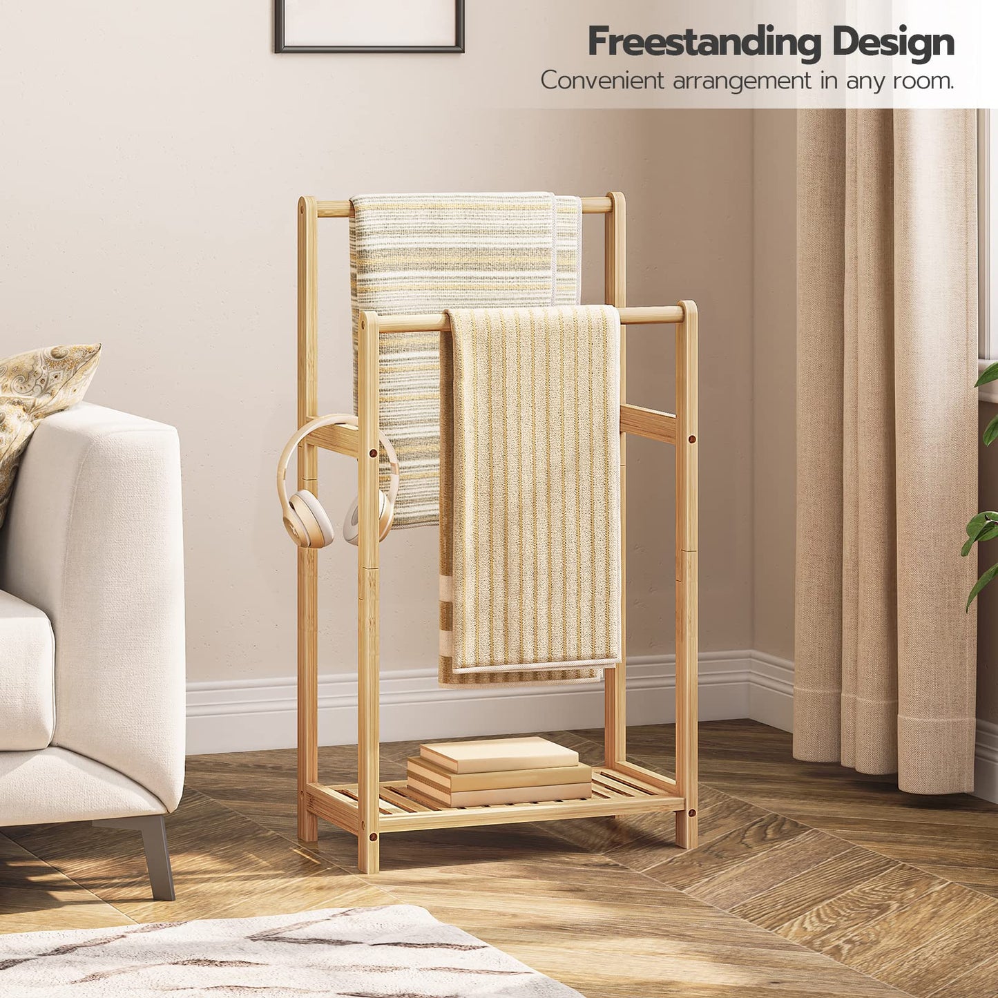 HOOBRO Double-Layer Freestanding Towel Rack with Storage Shelf