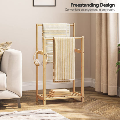 HOOBRO Double-Layer Freestanding Towel Rack with Storage Shelf