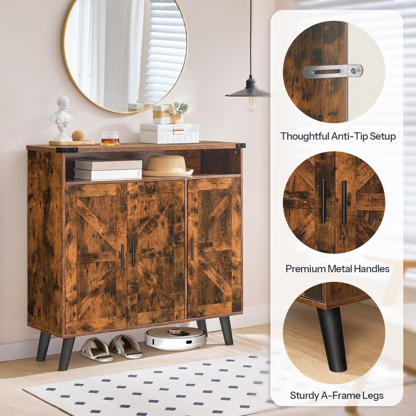 HOOBRO Entryway Wooden Shoe Storage Cabinet with 3 Doors