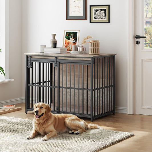 HOOBRO Dog Crate & Dog Kennel with Sliding Barn Door