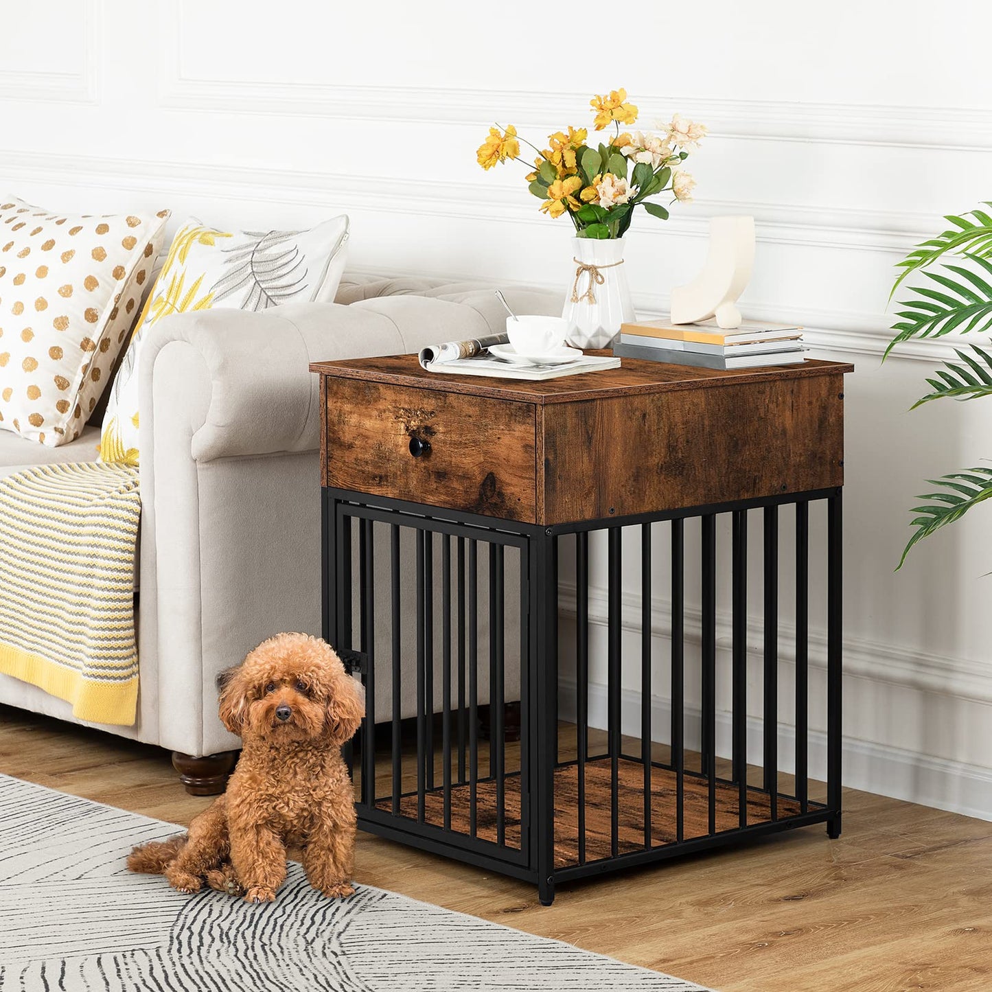 HOOBRO Wooden Dog Crate & Dog Kennel with Drawer