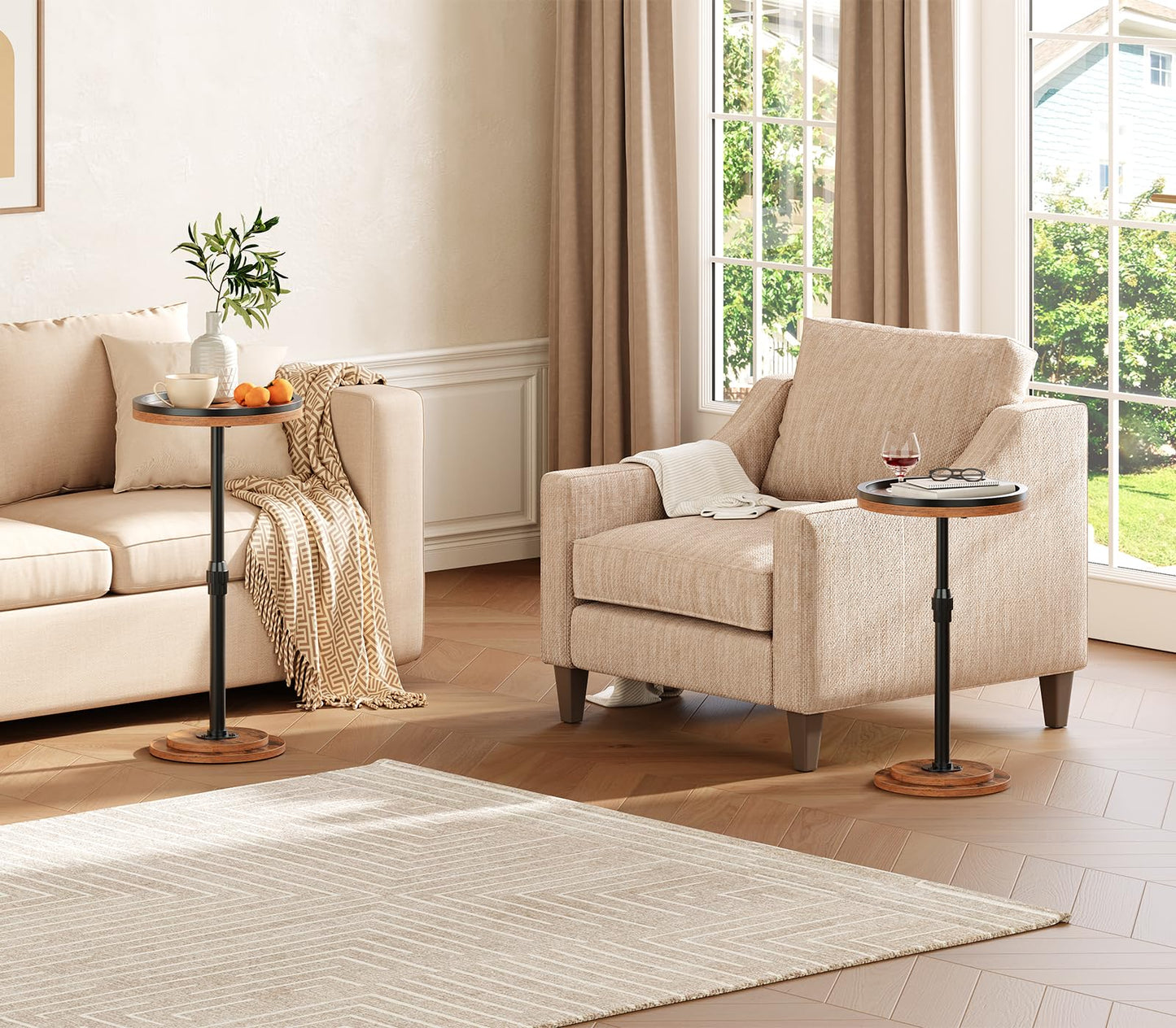 HOOBRO Height Adjustable Small Round Coffee Martini Side Table