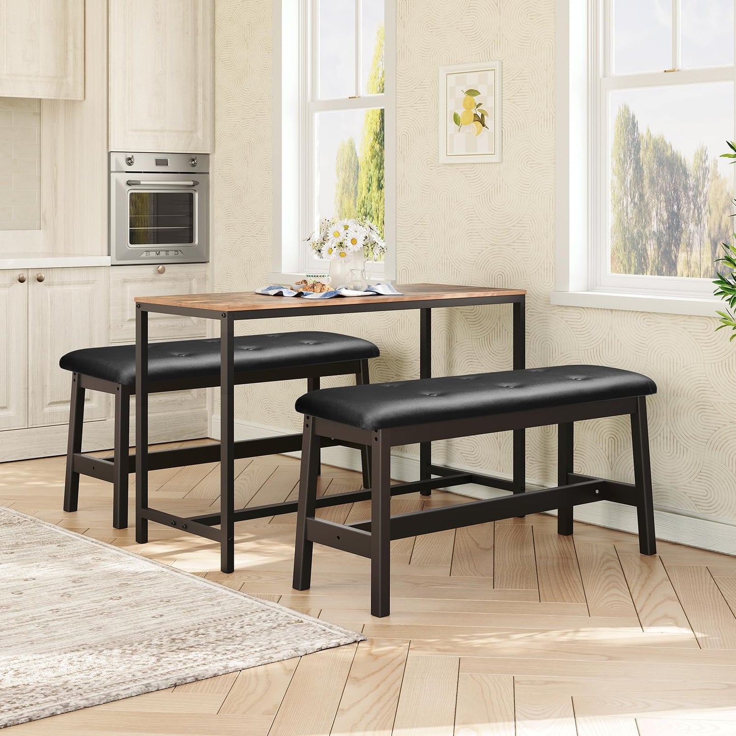 HOOBRO PU Leather Upholstered Bamboo Dining Bench