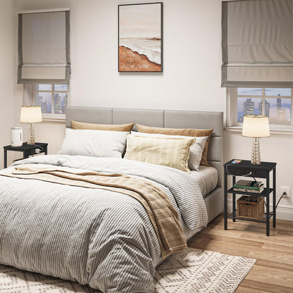 HOOBRO Black Triple-Shelf Adjustable Compact Side Table with Charging Station & USB Port