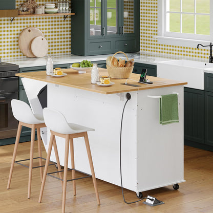 Modern kitchen with a white island, stools, and various items on the counter.