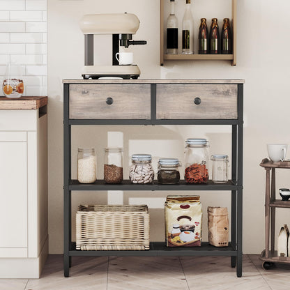 HOOBRO 29.5-inch Narrow Console Table with 2 Fabric Drawers & 3-Shelf Storage