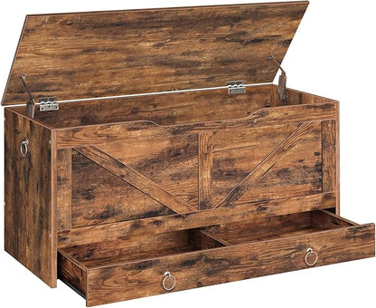 Wooden storage chest with a drawer on a white background