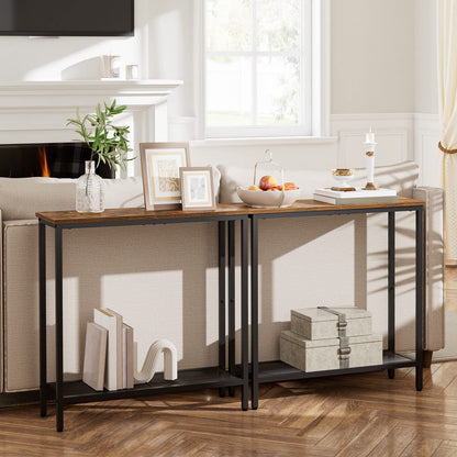 HOOBRO Retro Brown 29.5-inch Double-Layer Narrow Entryway Table with Shelves