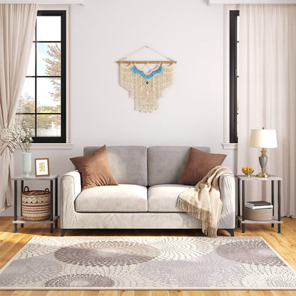 HOOBRO Greige Small Side Table with Double-Layer Storage Shelf