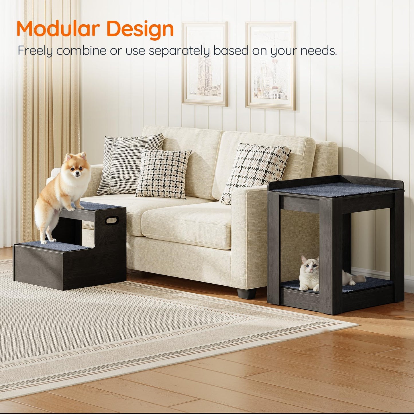 HOOBRO Pet Bunk Bed with Removable Ladder & Storage Compartments & 4 Non-Slip Mats