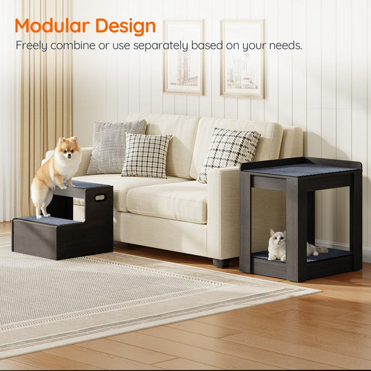 HOOBRO Pet Bunk Bed with Removable Ladder & Storage Compartments