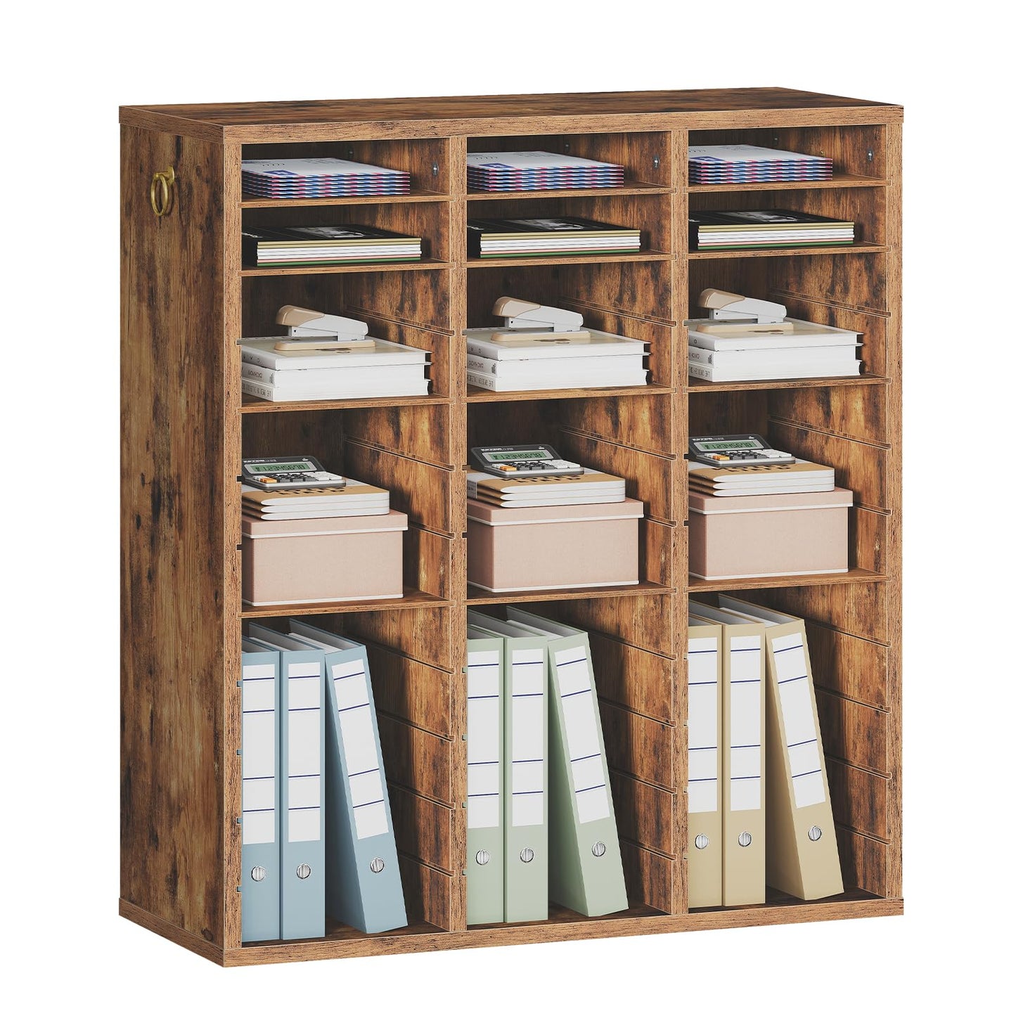 HOOBRO 36-Compartment Wooden Document Organizer with Adjustable Shelves