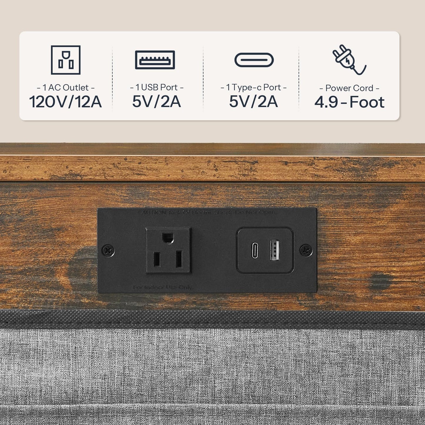 HOOBRO C Shaped End Table with Charging Station
