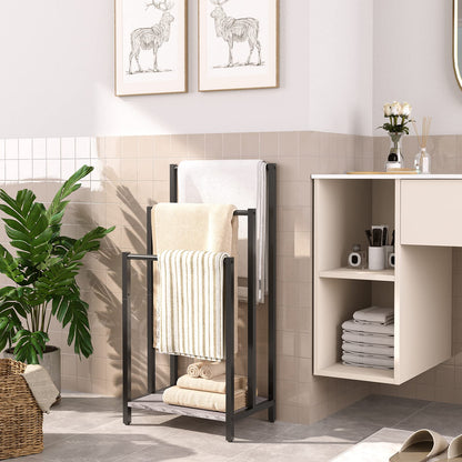 HOOBRO Greige Three-Tier Freestanding Towel Rack with Shelves