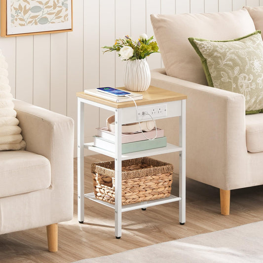 HOOBRO 3-Tier Side Table with Charging Station and USB Ports