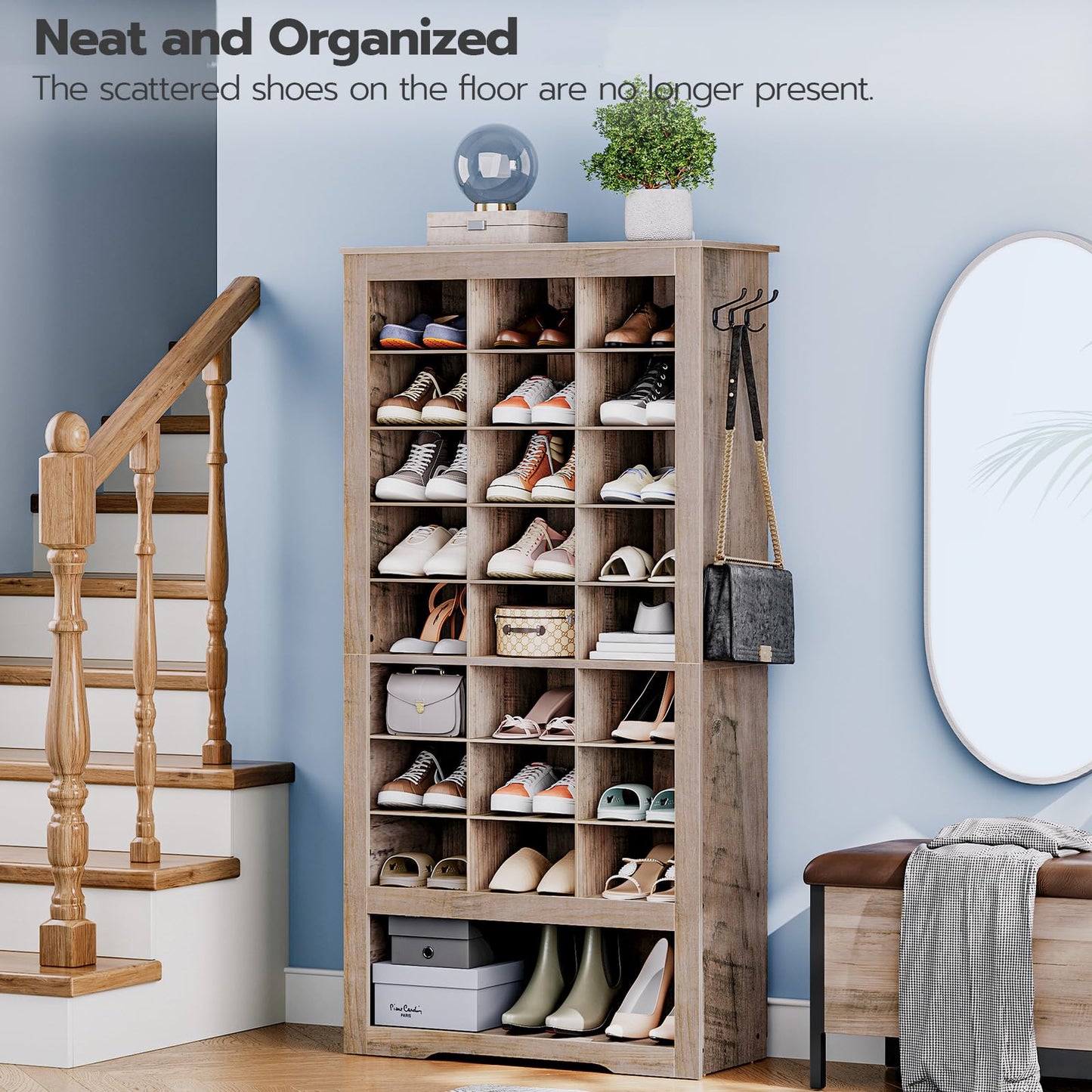 HOOBRO 9-Tier Shoe Storage Cabinet with 24 Compartments & 3 Hooks