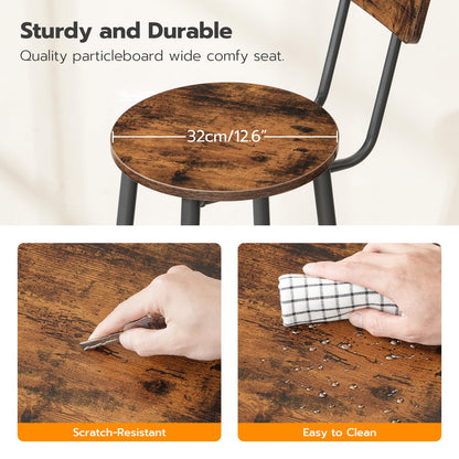 HOOBRO Retro Brown 25.2-inch Round Bar Stools with Backrest / 2PICS