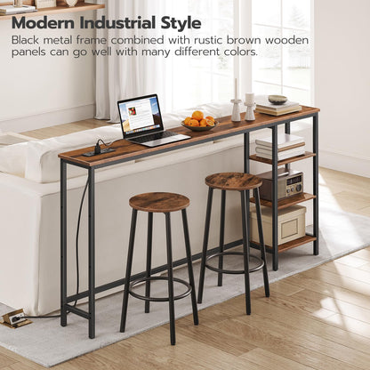 HOOBRO Retro Brown 63-inch Console Table with Power Outlet & Storage & Shelves