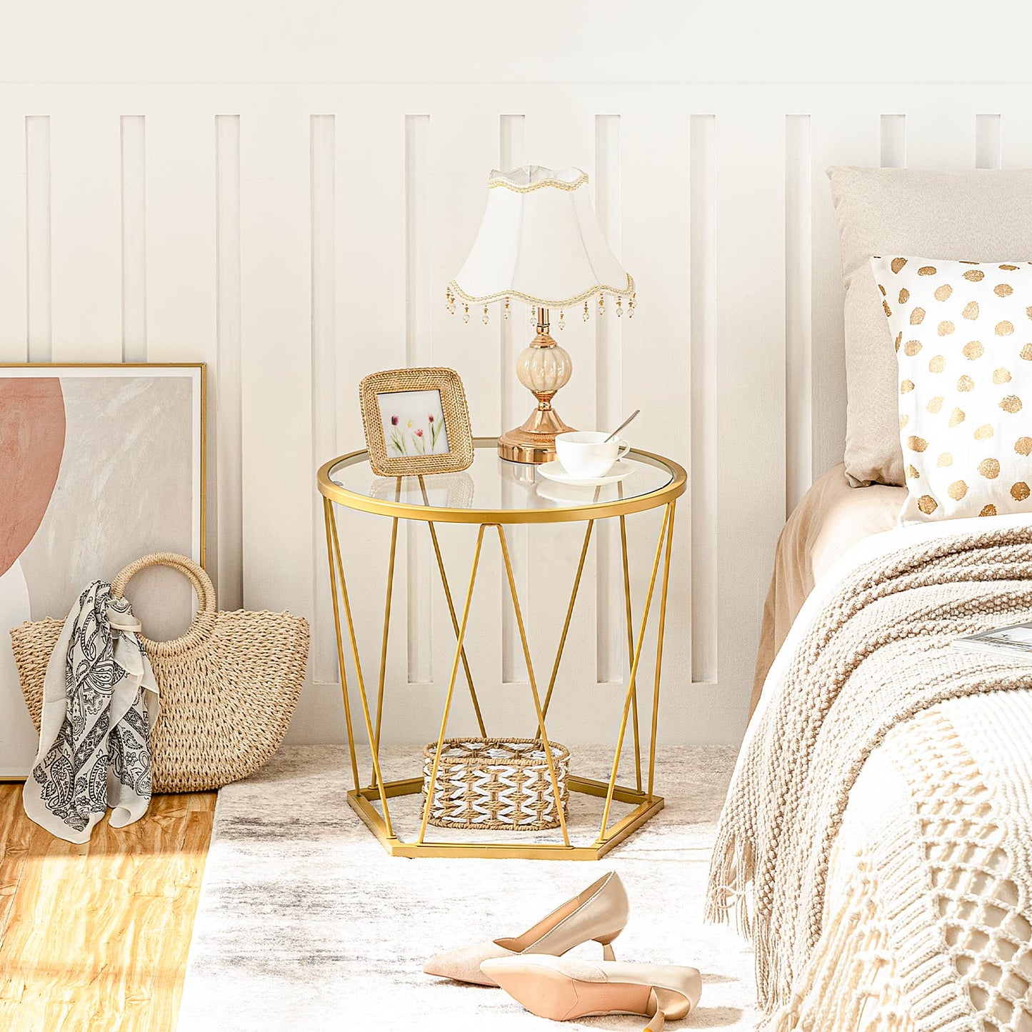 HOOBRO Modern Style Round Metal Frame Small Coffee Table Set / 2PICS