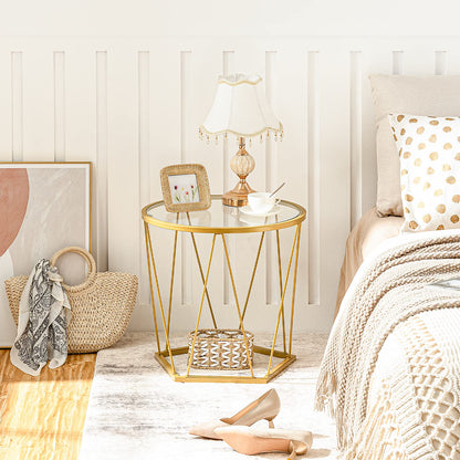 HOOBRO Modern Style Round Metal Frame Small Coffee Table Set / 2PICS