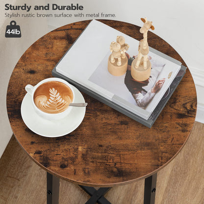 HOOBRO 15.7-inch Brown Round Side Table with Sturdy Metal Base
