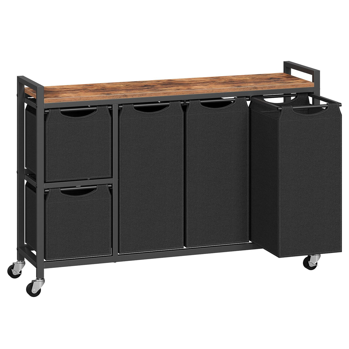 HOOBRO Laundry Sorter with 5 Sections, 45.5 Gal. (170 L) Laundry Hamper with Wheels and Shelf, Large Capacity, Laundry Basket with Removable Bags, 44.1"L x 11.8"W x 31.5"H, Rustic Brown, BF26XY01