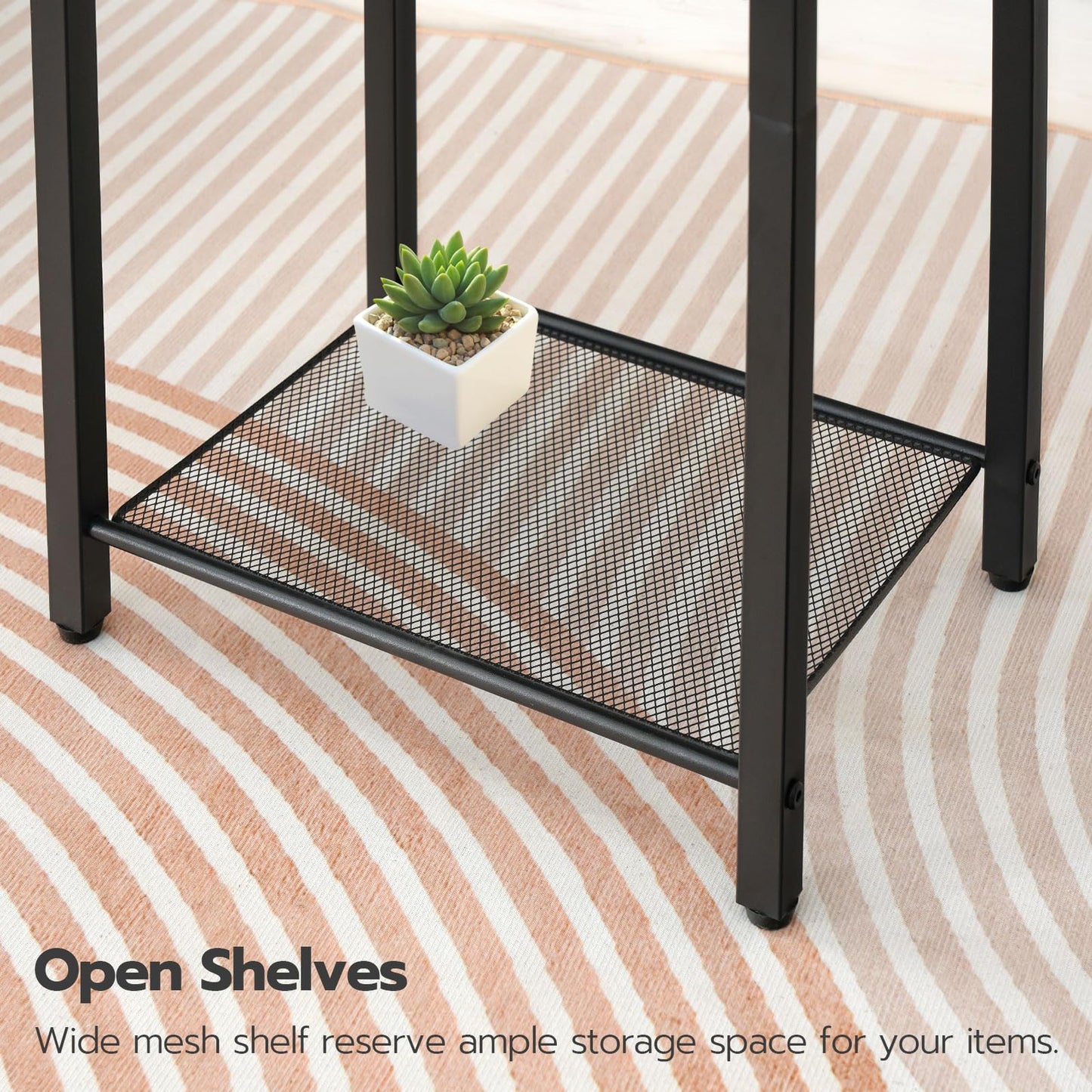 HOOBRO Tall 3-Tier Narrow Side Table with Charging Station