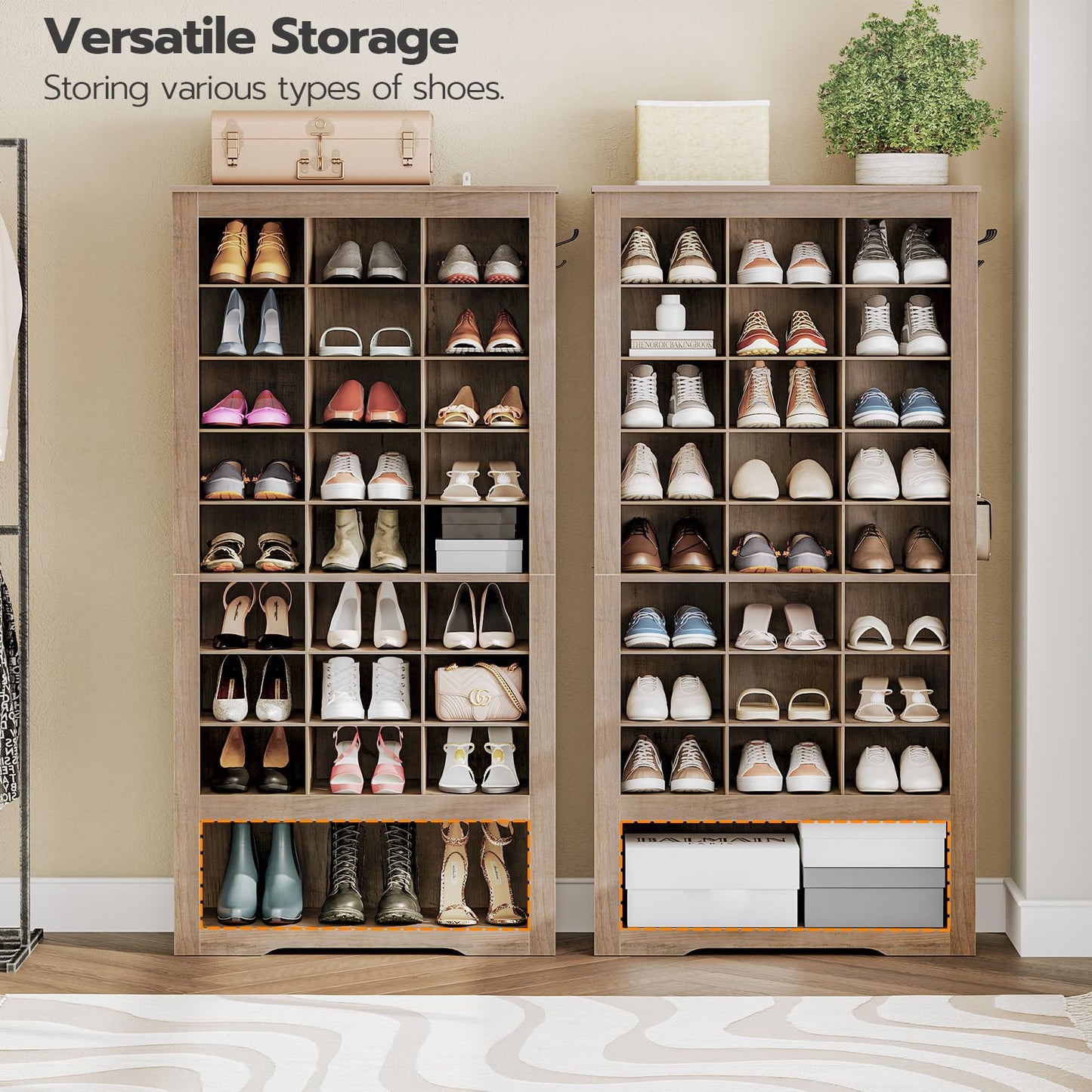 HOOBRO 9-Tier Shoe Storage Cabinet with 24 Compartments & 3 Hooks