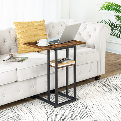 HOOBRO Foldable C Shaped End Table, C Shaped Side Table with Storage Shelf