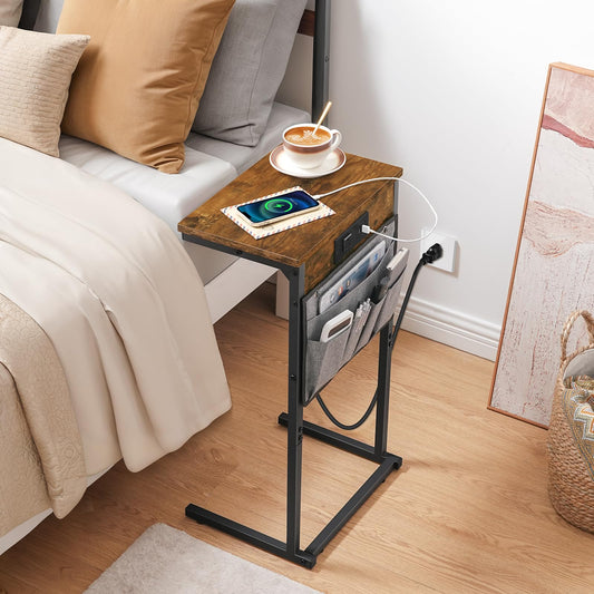 HOOBRO C Shaped End Table with Charging Station