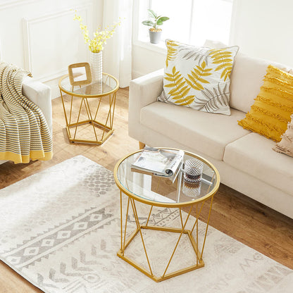 HOOBRO Modern Style Round Metal Frame Small Coffee Table Set / 2PICS