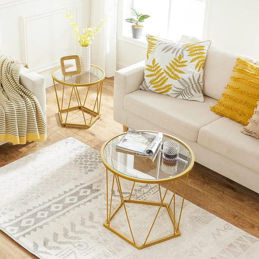 HOOBRO Modern Style Round Metal Frame Small Coffee Table Set / 2PICS