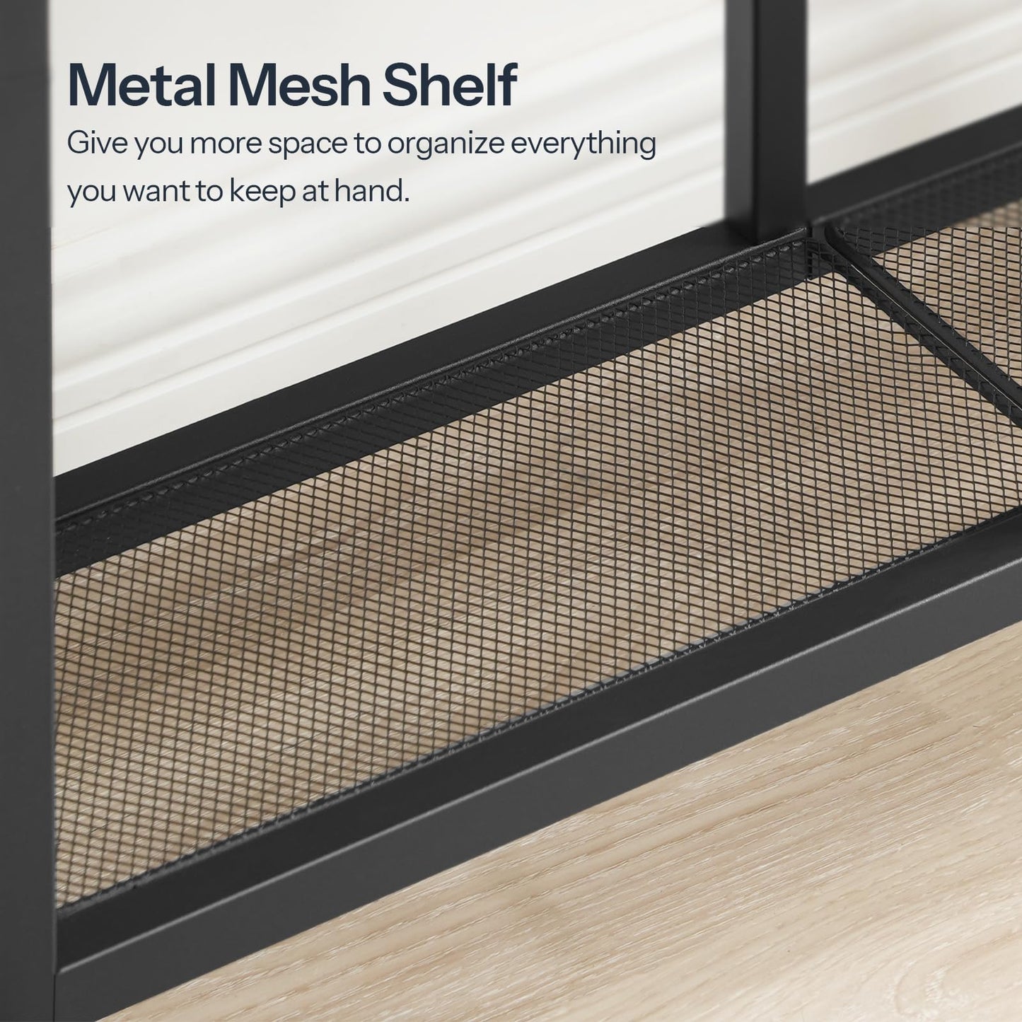 HOOBRO Greige Four-Tier Industrial Style Adjustable Leg Narrow Entryway Table with Metal Mesh Frame