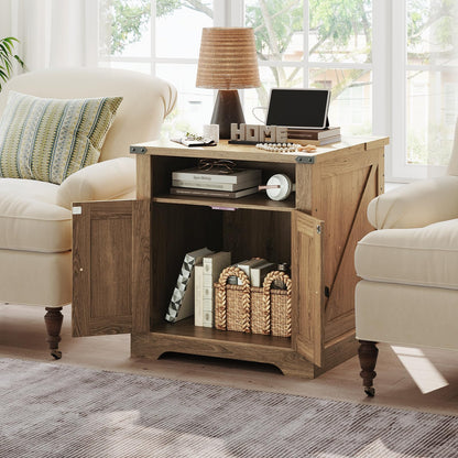 HOOBRO Farmhouse 23.6" Large End Table & Nightstand with Charging Station