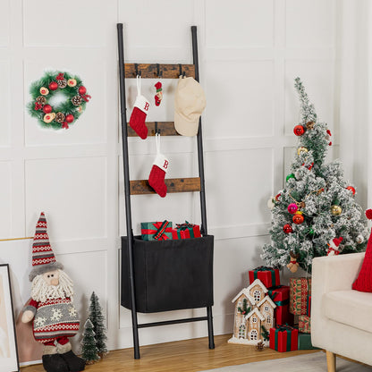 HOOBRO Blanket Ladder Rack with Basket & Hooks