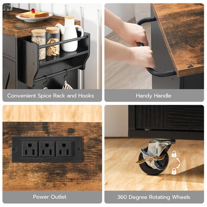 HOOBRO 43.3-inch Rolling Kitchen Island with Power Outlet