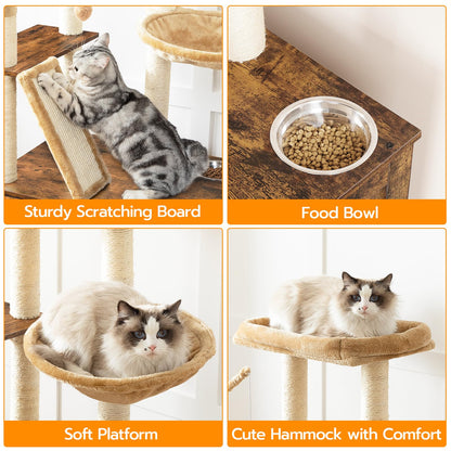 HOOBRO Cat Tree with Hidden Litter Box Enclosure & Scratching Posts