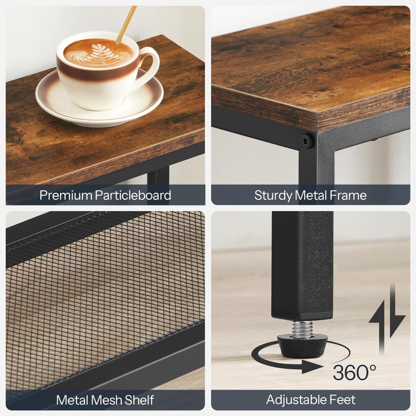 HOOBRO Retro Brown Four-Tier Industrial Style Adjustable Leg Narrow Entryway Table