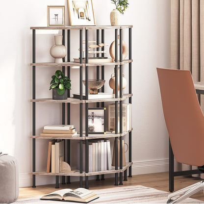 HOOBRO Greige Industrial Style Five-Tier Corner Bookshelf