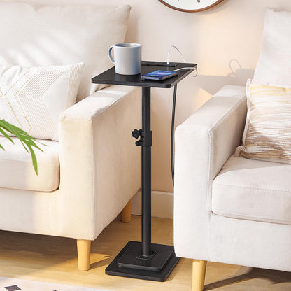 HOOBRO Adjustable Height End Table, 360° Swivel Narrow Side Table with Charging Station, Narrow Sofa Bedside Table for Small Space, Living Room, Bedroom, Black BB425UBZ01